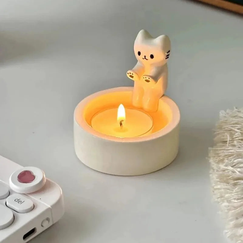 Portavelas de cerámica con gato